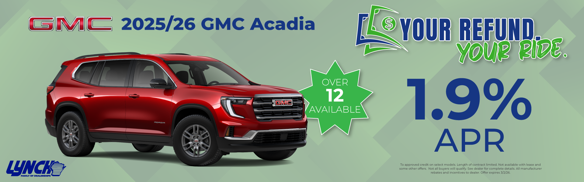 gmc acadia at lynch west bend. your refund your ride